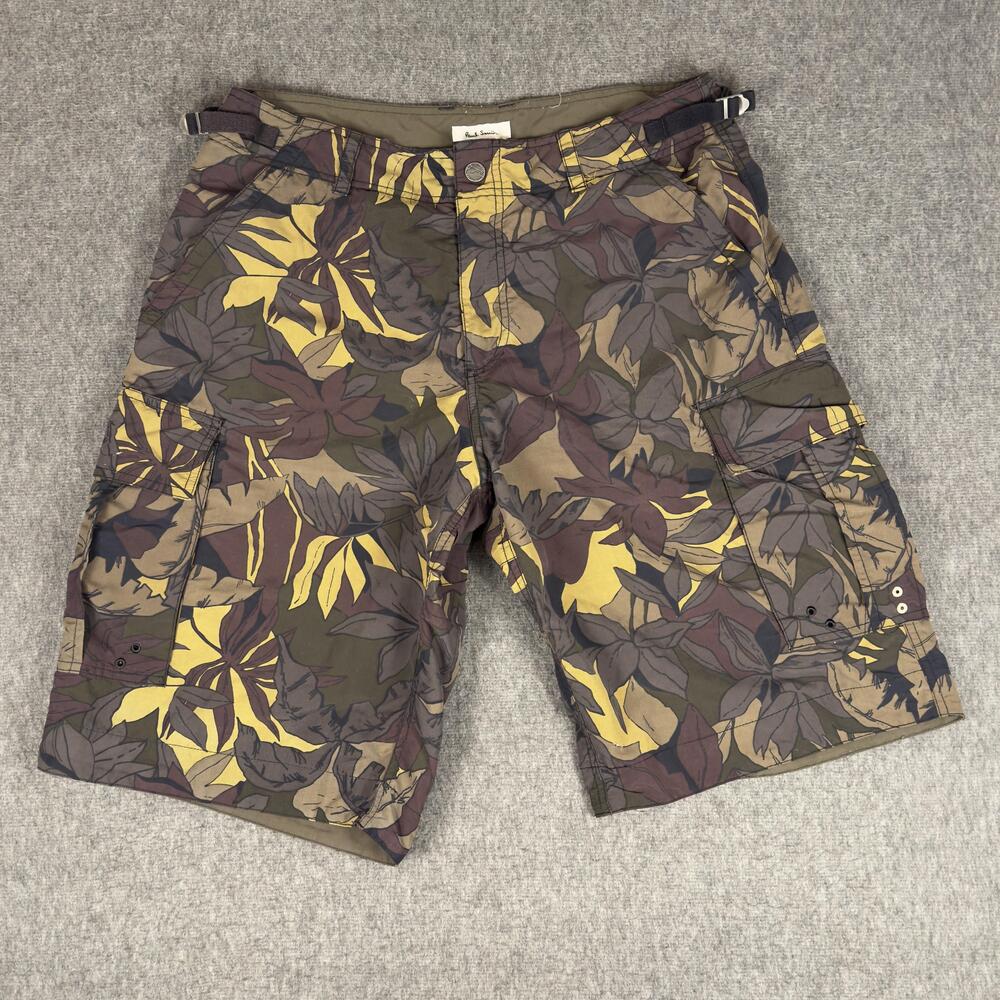 Paul Smith Cargo Shorts Mens Large Brown Floral Nylon Lined Adjustable Buckle
